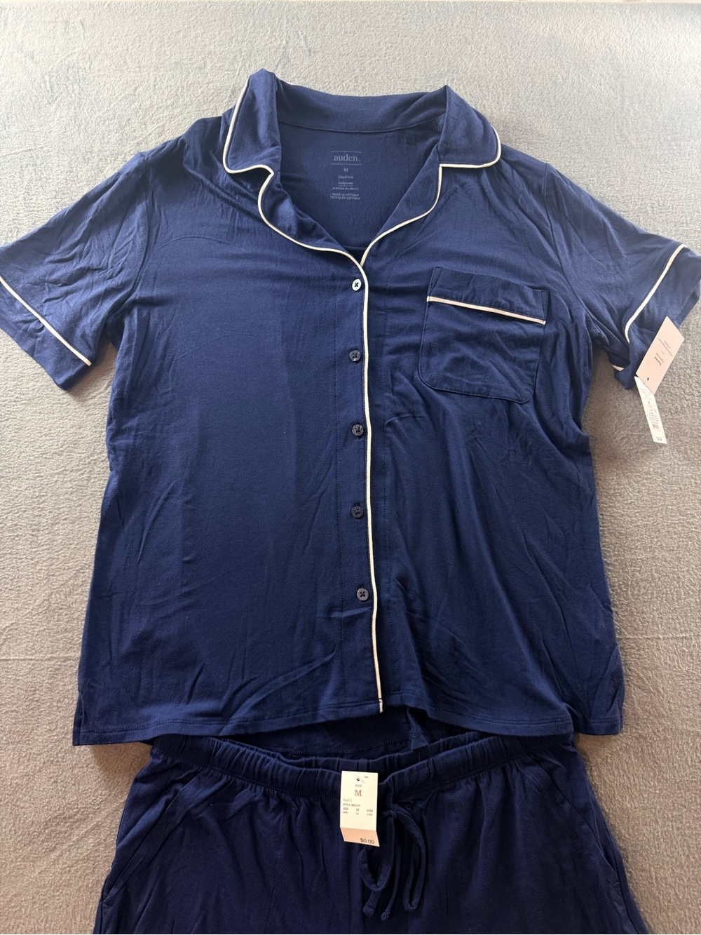 Auden - Navy Short Pajama Set with White Piping - Picture 6 of 12